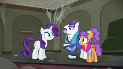 Size: 1920x1080 | Tagged: safe, screencap, mr. stripes, plaid stripes, rarity, pony, unicorn, the saddle row review, smiling