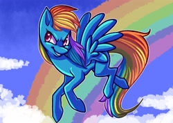 Size: 4960x3508 | Tagged: safe, artist:nimadoodlez, derpibooru import, rainbow dash, pegasus, pony, cloud, cloudy, rainbow, solo