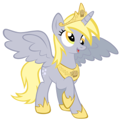 Size: 256x256 | Tagged: safe, artist:fedumedu, edit, editor:theglitchedwolf, derpy hooves, alicorn, pony, alicornified, best pony, best princess, crown, cute, derpabetes, derpicorn, food, happy, jewelry, muffin, muffin queen, race swap, raised hoof, regalia, simple background, solo, white background, wings