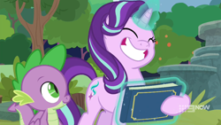 Size: 1280x720 | Tagged: safe, screencap, spike, starlight glimmer, dragon, pony, unicorn, memnagerie, spoiler:memnagerie, spoiler:mlp friendship is forever, book, cute, faic, female, glimmerbetes, magic, male