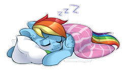 Size: 2661x1453 | Tagged: safe, artist:trickate, derpibooru import, rainbow dash, pegasus, pony, female, mare, simple background, sleeping, transparent background, zzz