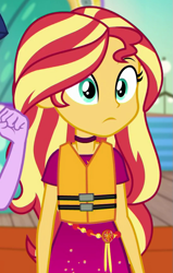 Size: 545x856 | Tagged: safe, screencap, sci-twi, sunset shimmer, twilight sparkle, better together, equestria girls, spring breakdown, cropped, geode of empathy, magical geodes, offscreen character