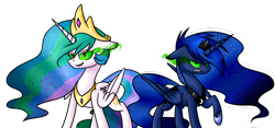 Size: 1024x478 | Tagged: safe, artist:despotshy, princess celestia, princess luna, alicorn, pony, dark magic, magic, simple background, sombra eyes, transparent background