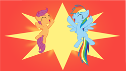 Size: 6000x3348 | Tagged: safe, artist:slb94, derpibooru import, rainbow dash, scootaloo, pegasus, pony, brotherhooves social, vector, victory