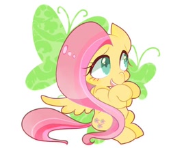 Size: 500x434 | Tagged: safe, artist:sibashen, fluttershy, pegasus, pony, colored pupils, cute, cutie mark background, shyabetes, solo, spread wings