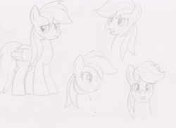 Size: 2903x2127 | Tagged: safe, artist:flyinghorseman, derpibooru import, rainbow dash, pegasus, pony, cute, floppy ears, frown, happy, looking at you, monochrome, open mouth, sad, sketch dump, smiling, solo, traditional art, unamused