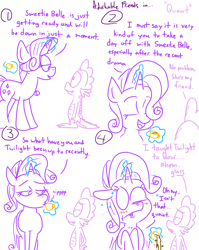 Size: 1280x1611 | Tagged: safe, artist:adorkabletwilightandfriends, rarity, spike, sweetie belle, dragon, pony, unicorn, comic:adorkable twilight and friends, adorkable friends, blowing, comic, glassblowing, lineart, simple background, slice of life