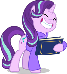 Size: 4588x5059 | Tagged: safe, artist:duskyzombie, derpibooru exclusive, edit, starlight glimmer, pony, unicorn, memnagerie, spoiler:memnagerie, spoiler:mlp friendship is forever, absurd resolution, book, clothes, cropped, cute, eyes closed, female, glimmerbetes, hoodie, mare, simple background, smiling, solo, transparent background, vector