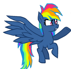 Size: 564x543 | Tagged: safe, artist:nightshadowmlp, derpibooru import, evil pie hater dash, rainbow dash, demon pony, pegasus, pony, secrets and pies, adorapiehater, angry, cute, flying, madorable, raised hoof, show accurate, simple background, spread wings, transparent background, wings