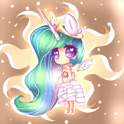 Size: 1000x1000 | Tagged: safe, artist:naciax3, princess celestia, human, chibi, clothes, dress, eared humanization, horned humanization, humanized, solo, winged humanization