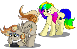 Size: 1280x817 | Tagged: safe, artist:rainbowtashie, carrot top, derpy hooves, golden harvest, oc, oc:clumsy carrot, oc:rainbow tashie, oc:rainbowtashie, earth pony, pegasus, pony, blushing, commissioner:bigonionbean, cutie mark, dat butt, dawwww, embarrassed, extra thicc, female, funny, fusion, fusion:clumsy carrot, mare, meme, nintendo 64, nintendo switch, simple background, sweat, thicc ass, transparent background, writer:bigonionbean