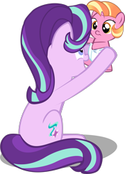 Size: 6531x9079 | Tagged: safe, artist:mrkat7214, luster dawn, starlight glimmer, pony, unicorn, absurd resolution, baby, baby pony, cute, diaper, duo, female, holding a pony, simple background, transparent background, vector