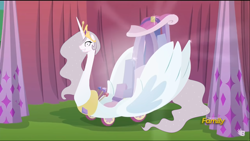 Size: 1360x768 | Tagged: safe, edit, edited screencap, screencap, princess celestia, alicorn, pony, the cart before the ponies, princess molestia, screenshots, swanlestia, swanlestia cart