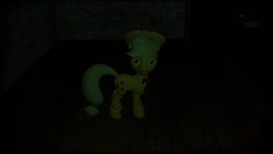 Size: 1024x576 | Tagged: safe, applejack, earth pony, pony, 3d, applefreddy, creepy, five nights at aj's, five nights at freddy's, gmod, looking at you, solo, source filmmaker