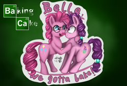 Size: 2039x1378 | Tagged: safe, artist:mik3thestrange, pinkie pie, sugar belle, earth pony, pony, breaking bad, female, glasses, mare, moustache, parody