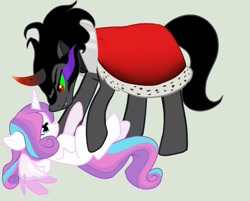 Size: 998x801 | Tagged: safe, artist:jackjack71, artist:skulifuck, derpibooru import, king sombra, princess flurry heart, pony, unicorn, age difference, base used, crack shipping, eye contact, female, flurrybra, looking at each other, male, older, older flurry heart, shipping, simple background, stallion, straight