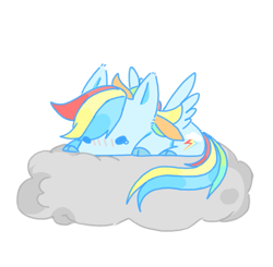 Size: 663x649 | Tagged: safe, artist:知更鸟苏西, derpibooru import, rainbow dash, pegasus, pony, cloud, cloven hooves, female, mare, sleeping, solo