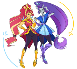 Size: 1280x1141 | Tagged: safe, artist:jomarston, rarity, sunset shimmer, equestria girls, legend of everfree, crystal guardian, geode of empathy, geode of shielding, magical geodes, ponied up, ponytail, simple background, white background