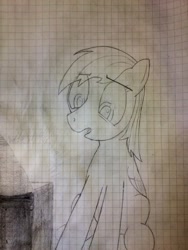 Size: 1536x2048 | Tagged: safe, artist:gentlecolt, derpibooru import, rainbow dash, pegasus, pony, chest, graph paper, monochrome, solo, traditional art