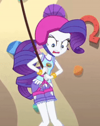 Size: 208x261 | Tagged: safe, screencap, rarity, equestria girls, legend of everfree, angry, animated, cropped, gif, harness, helmet, loop, rope, solo