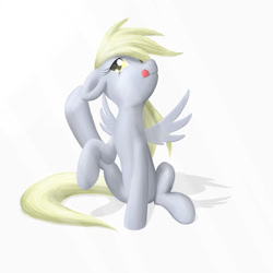 Size: 978x978 | Tagged: safe, artist:zigword, derpy hooves, pegasus, pony, behaving like a dog, female, floppy ears, mare, scratching, simple background, sitting, solo, tongue out