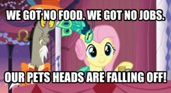 Size: 606x329 | Tagged: safe, screencap, discord, fluttershy, pegasus, pony, make new friends but keep discord, dumb and dumber, image macro, meme