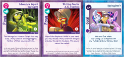 Size: 1773x823 | Tagged: safe, artist:pixel-prism, derpibooru import, a.k. yearling, daring do, rainbow dash, twilight sparkle, pegasus, pony, card, hug, trading card, twilight sparkle's secret shipfic folder, vine