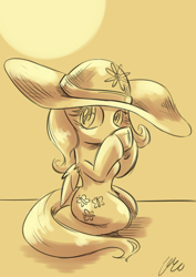 Size: 1280x1810 | Tagged: safe, artist:lovelyneckbeard, fluttershy, pegasus, pony, drinking, hat, monochrome, solo, tea, teacup