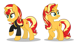 Size: 3402x1890 | Tagged: safe, alternate version, artist:stellardusk, sunset shimmer, pony, unicorn, alternate hairstyle, alternate universe, clothes, female, jacket, leather jacket, mane swap, simple background, solo, transparent background