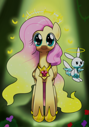 Size: 1200x1700 | Tagged: safe, artist:hoyeechun, angel bunny, fluttershy, pegasus, pony, element of kindness, female, mare