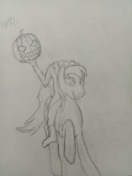 Size: 3120x4160 | Tagged: safe, artist:riskypony, derpy hooves, halloween, headless horseman, holiday, jack-o-lantern, pumpkin, riding, traditional art