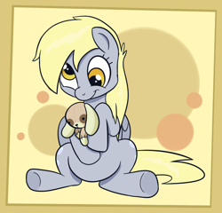 Size: 1330x1278 | Tagged: safe, artist:cookieboy011, derpy hooves, pegasus, pony, cute, derpabetes, doll, precious peter paddy paws, solo, sweet dreams fuel, toy