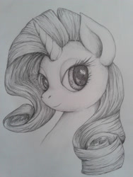 Size: 1920x2560 | Tagged: safe, artist:thebowtieone, rarity, pony, unicorn, bust, monochrome, portrait, solo, traditional art