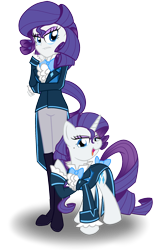 Size: 1700x2700 | Tagged: safe, artist:geraritydevillefort, rarity, equestria girls, alternate hairstyle, clothes, crossover, duo, duo female, eyeshadow, female, looking at you, makeup, open mouth, rarifort, self ponidox, simple background, smiling, the count of monte cristo, transparent background, villefort