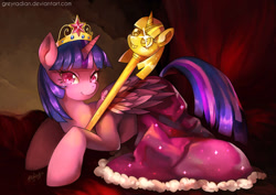 Size: 800x566 | Tagged: safe, artist:greyradian, derpibooru import, twilight sparkle, twilight sparkle (alicorn), alicorn, pony, big crown thingy, female, mare, solo, twilight scepter