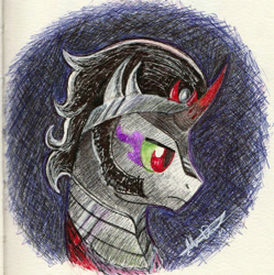 Size: 1024x1029 | Tagged: safe, artist:nokills-clan196, derpibooru import, king sombra, pony, unicorn, bust, male, portrait, solo, stallion, traditional art