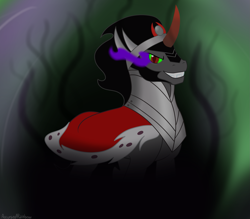 Size: 1565x1372 | Tagged: safe, artist:accursedrainbow, derpibooru import, king sombra, pony, unicorn, black mane, male, sharp teeth, solo, sombra eyes, stallion