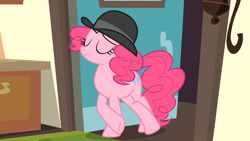 Size: 1366x768 | Tagged: safe, screencap, pinkie pie, earth pony, pony, mmmystery on the friendship express, hat, solo