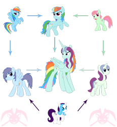 Size: 1600x1733 | Tagged: safe, artist:kpendragon, derpibooru import, glory, minty, rainbow dash, g1, g3, fusion, fusion diagram, g1 to g4, g3 to g4, generation leap, hexafusion