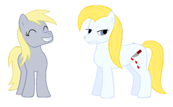 Size: 998x620 | Tagged: safe, alternate version, artist:chili19, derpy hooves, oc, oc:bloodknife, earth pony, pegasus, pony, blood, duo, female, frown, grin, knife, mare, simple background, smiling, transparent background