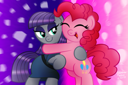 Size: 1024x683 | Tagged: safe, artist:aleximusprime, maud pie, pinkie pie, earth pony, pony, cute, diapinkes, duo, hug, maudabetes, smiling