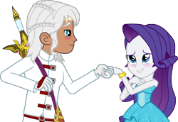 Size: 5947x4081 | Tagged: safe, artist:imperfectxiii, rarity, oc, oc:prince soren andros, equestria girls, absurd resolution, blushing, bracelet, canon x oc, clothes, commission, dress, equestria girls-ified, fall formal outfits, gloves, heart eyes, holding hands, jewelry, looking at each other, point commission, shipping, simple background, sleeveless, smiling, sword, transparent background, vector, weapon, wingding eyes