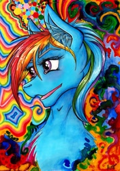 Size: 1445x2048 | Tagged: safe, artist:stirren, derpibooru import, rainbow dash, pegasus, pony, bust, portrait, psychedelic, solo, traditional art