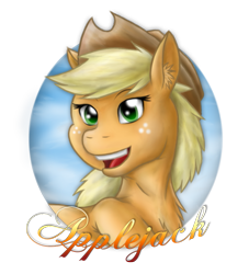 Size: 865x953 | Tagged: safe, artist:kukotte, applejack, earth pony, pony, chest fluff, ear fluff, open mouth, smiling, solo