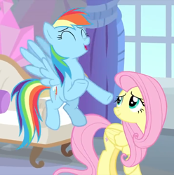 Size: 714x720 | Tagged: safe, derpibooru import, screencap, fluttershy, rainbow dash, pegasus, pony, teacher of the month (episode), spoiler:interseason shorts, cropped, eyes closed, female, mare, smiling, wings