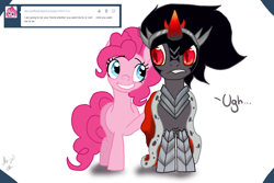Size: 850x567 | Tagged: safe, derpibooru import, king sombra, pinkie pie, earth pony, pony, unicorn, armor, ask, cape, clothes, female, male, mare, shipping, sombrapie, stallion, straight, text, tumblr