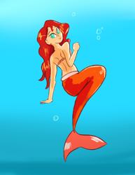 Size: 2550x3300 | Tagged: safe, artist:pettypop, sunset shimmer, mermaid, equestria girls, bubble, looking back, mermaidized, midriff, species swap, underwater