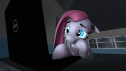 Size: 1920x1080 | Tagged: safe, artist:star-lightstarbright, pinkie pie, earth pony, pony, 3d, computer, laptop computer, left out, pinkamena diane pie, sad, source filmmaker