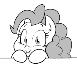 Size: 302x267 | Tagged: safe, artist:shoutingisfun, pinkie pie, earth pony, pony, cute, diapinkes, ear fluff, female, mare, monochrome, puffy cheeks, solo