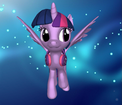 Size: 649x560 | Tagged: safe, derpibooru import, twilight sparkle, twilight sparkle (alicorn), alicorn, pony, 3d, adorkable, cute, dork, female, headphones, mare, pony creator 3d, ponylumen, raised hoof, smiling, solo, spread wings, twiabetes